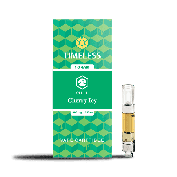 A photograph of Timeless Cartridge Chill 1g Hybrid Cherry Icy