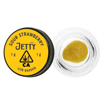 A photograph of Jetty Live Badder 1g Sour Strawberry