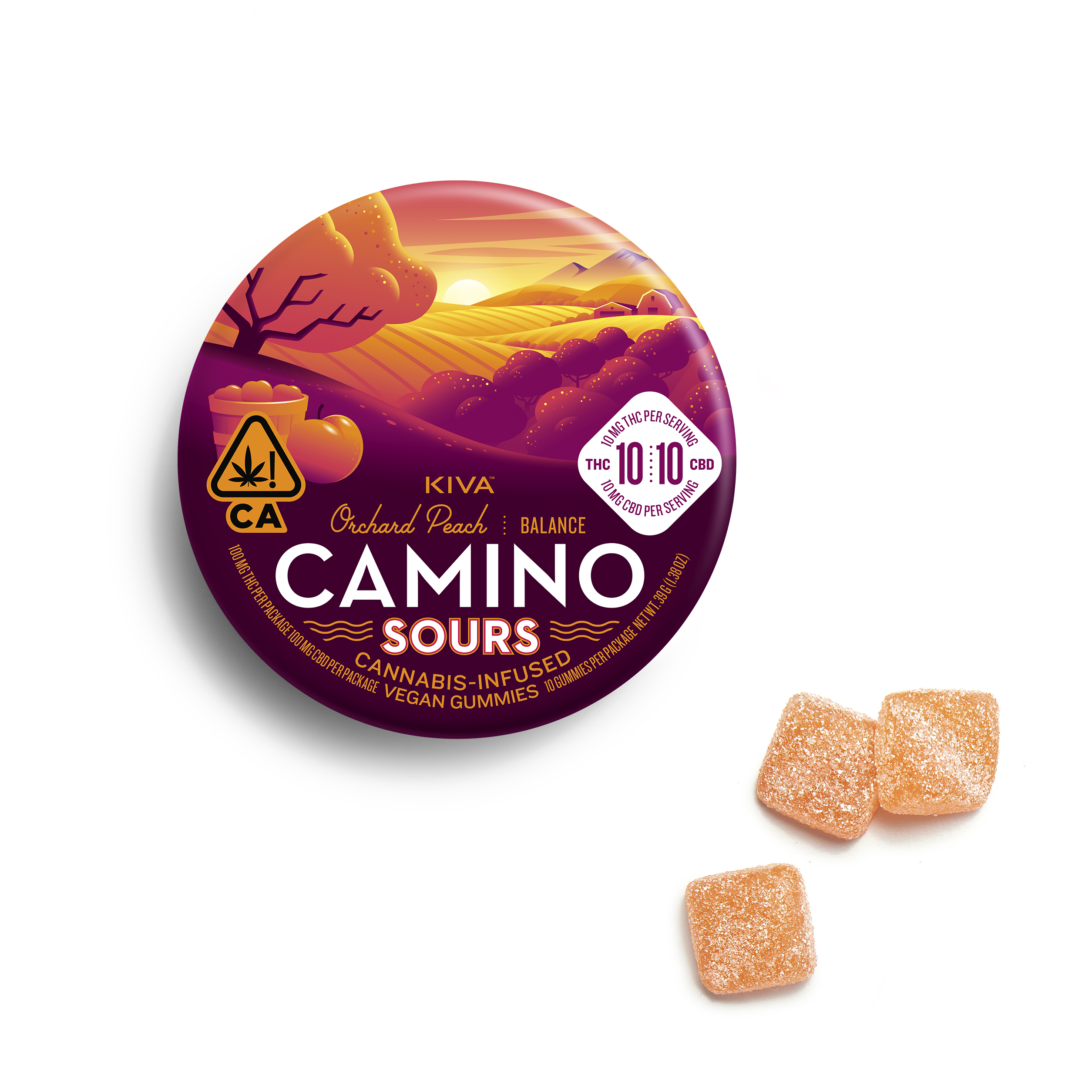 A photograph of Camino Sours Orchard Peach 1:1 (100mg/10ct)