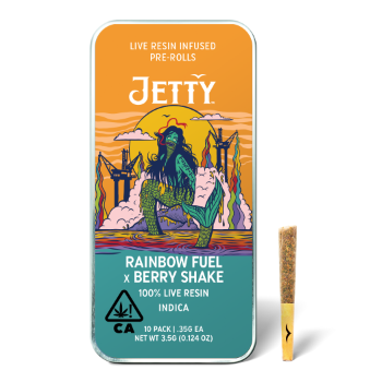 A photograph of Jetty Live Resin Preroll Rainbow Fuel x Berry Shake 10pk