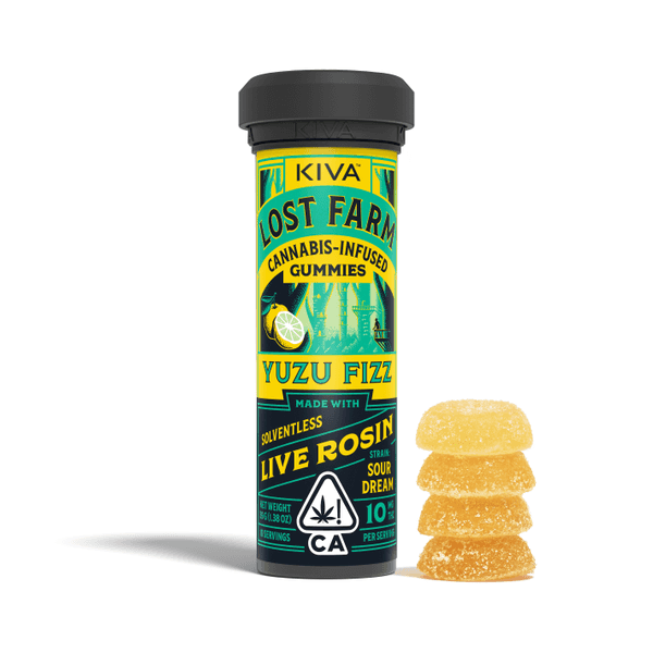 A photograph of Lost Farm Gummies Yuzu Fizz 100mg Sour Dream Rosin