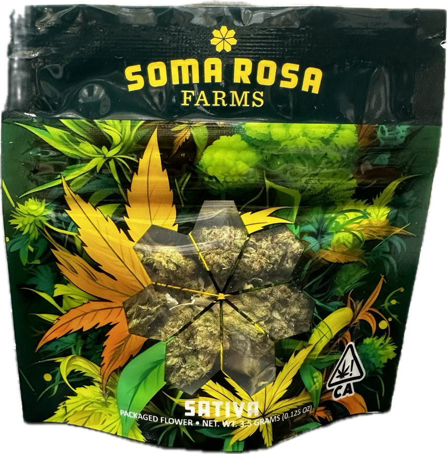 A photograph of Soma Rosa Flower 3.5g Sativa Lemon Sorbet