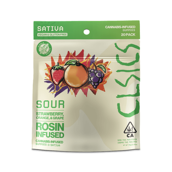 A photograph of CLSICS Live Rosin Gummies Sativa Sour 20-Piece