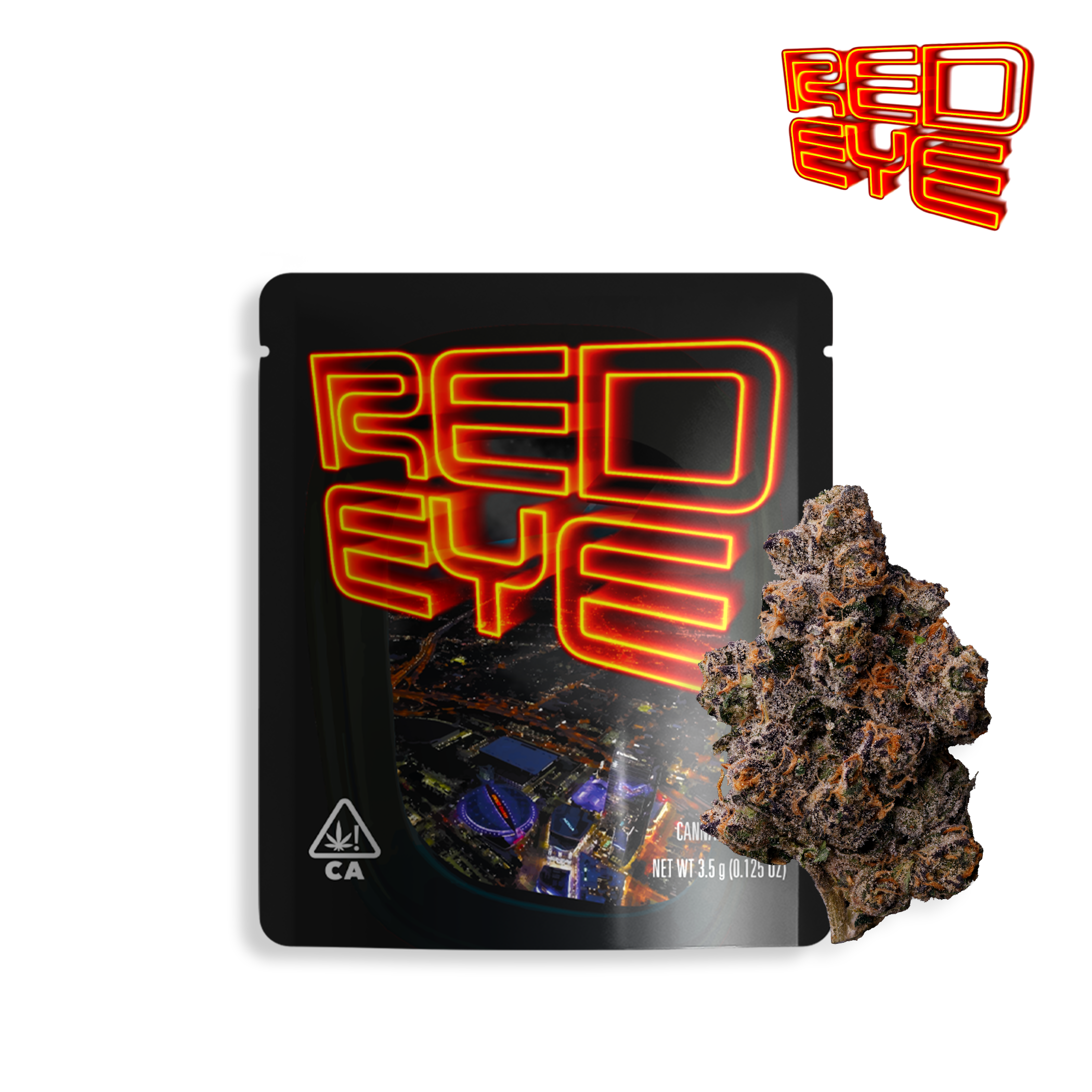 A photograph of Seed Junky Flower 3.5g Indica Red Eye 16ct