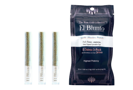 A photograph of El Blunto Hash Jointo .6g Indica Yacht Master Punch 3pk 1.8g