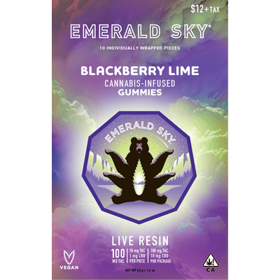 Emerald Sky Live Resin Gummies 10ct 100mg Blackberry Lime