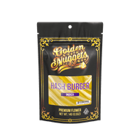 A photograph of Golden Nuggets Flower 14g Bag Indica Hashburger