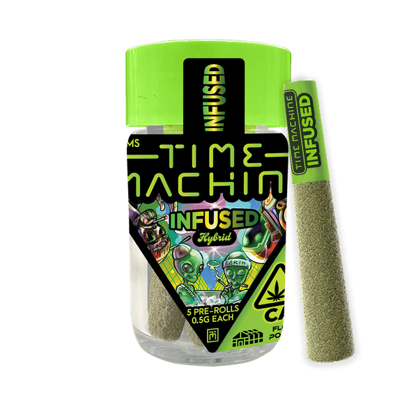 A photograph of Time Machine Infused Preroll 5pk Hybrid Rainbow Crush