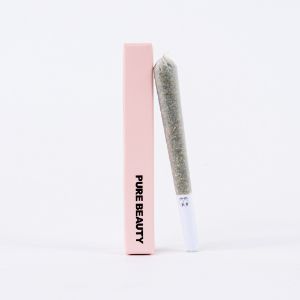 A photograph of Pure Beauty Preroll 1g Indica Pink Panther