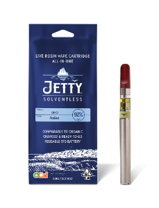 A photograph of Jetty Cartridge OCAL .5g Solventless GMO All in One