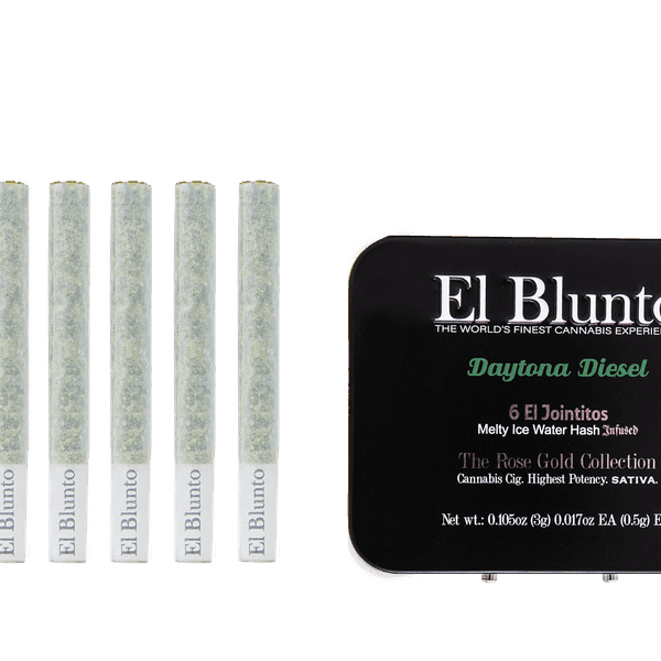 A photograph of El Blunto Hash Jointito .5g Sativa Daytona Diesel 6pk 3g 16ct