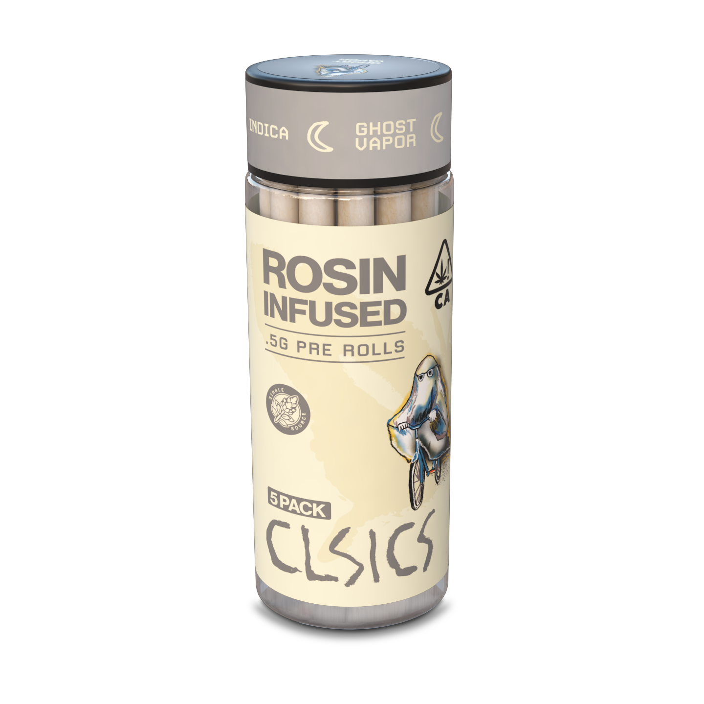 A photograph of CLSICS Rosin Preroll 5pk .5g Indica Ghost Vapor