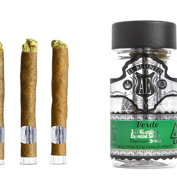 A photograph of El Blunto Especial Silver Diamond Bluntito .85g Sativa Verde 3pk 2.55g