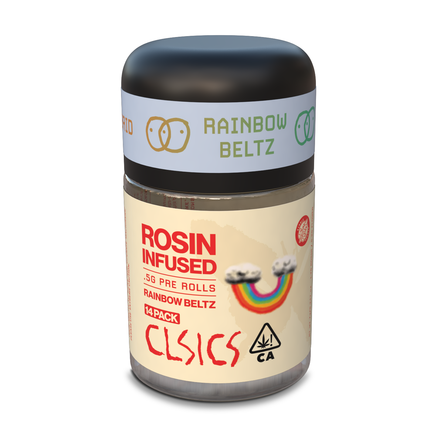 A photograph of CLSICS Rosin Preroll 14pk Hybrid Rainbow Beltz