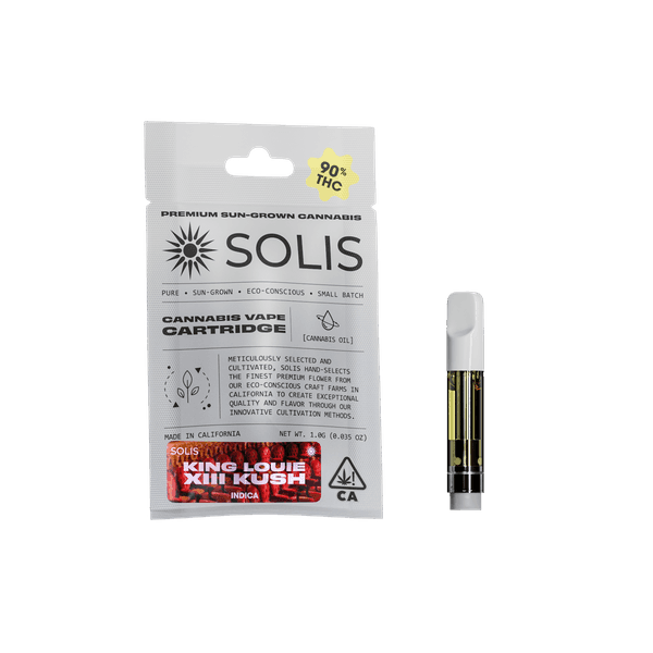 A photograph of Solis Cartridge 1g Indica King Louie XIII Kush