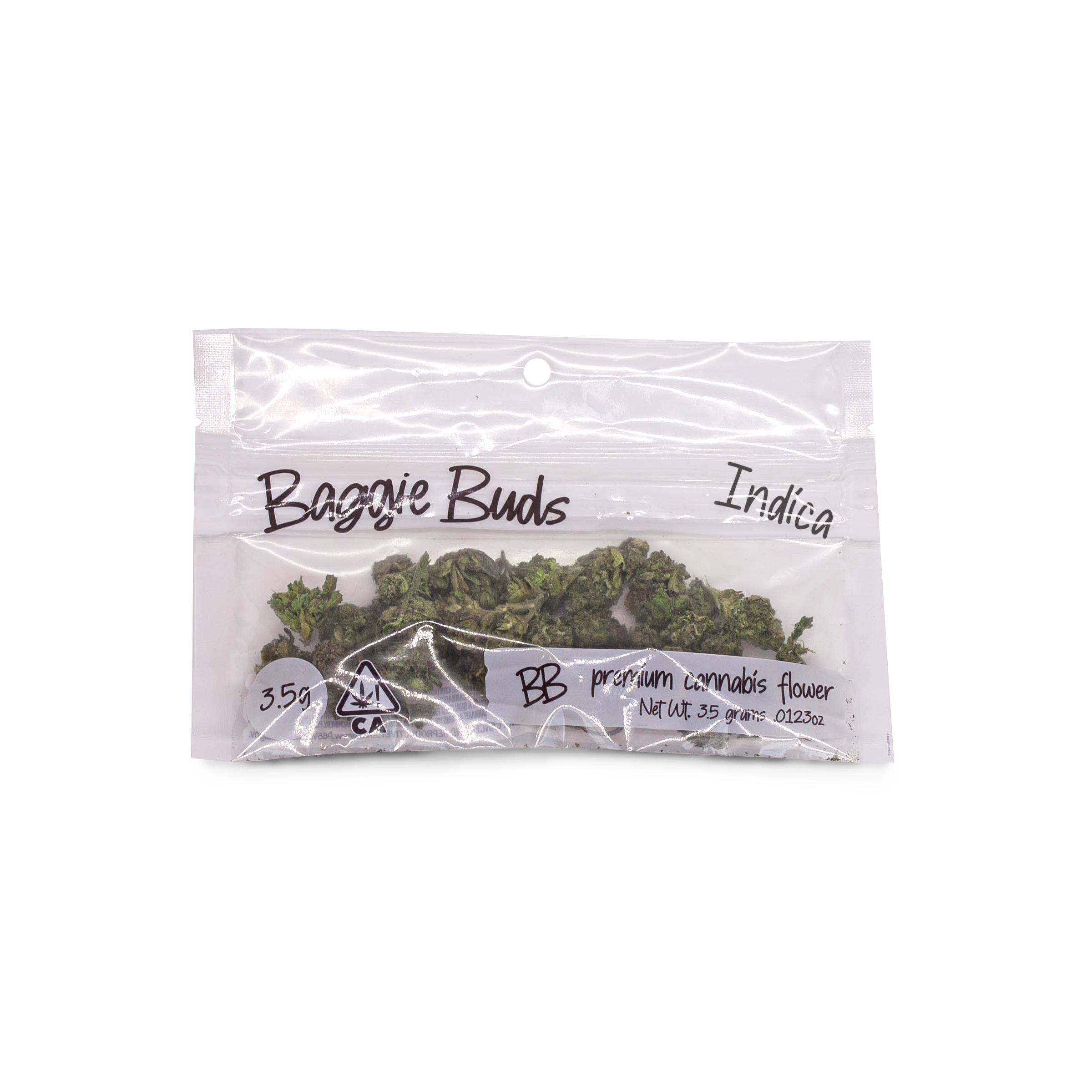 A photograph of Baggie Buds Flower 3.5g Indica Bubba Kush