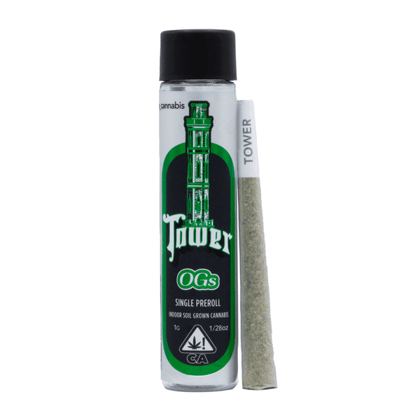 A photograph of Source Preroll Tower 1g Indica Afghani OG 1pk