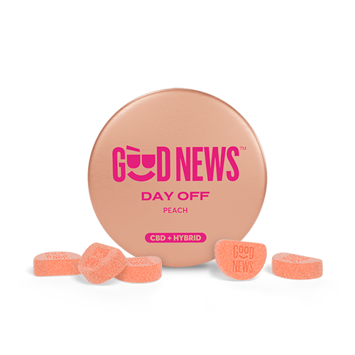 A photograph of Good News Sour 1:1 Day Off Gummy 200mg, 10pc Tin