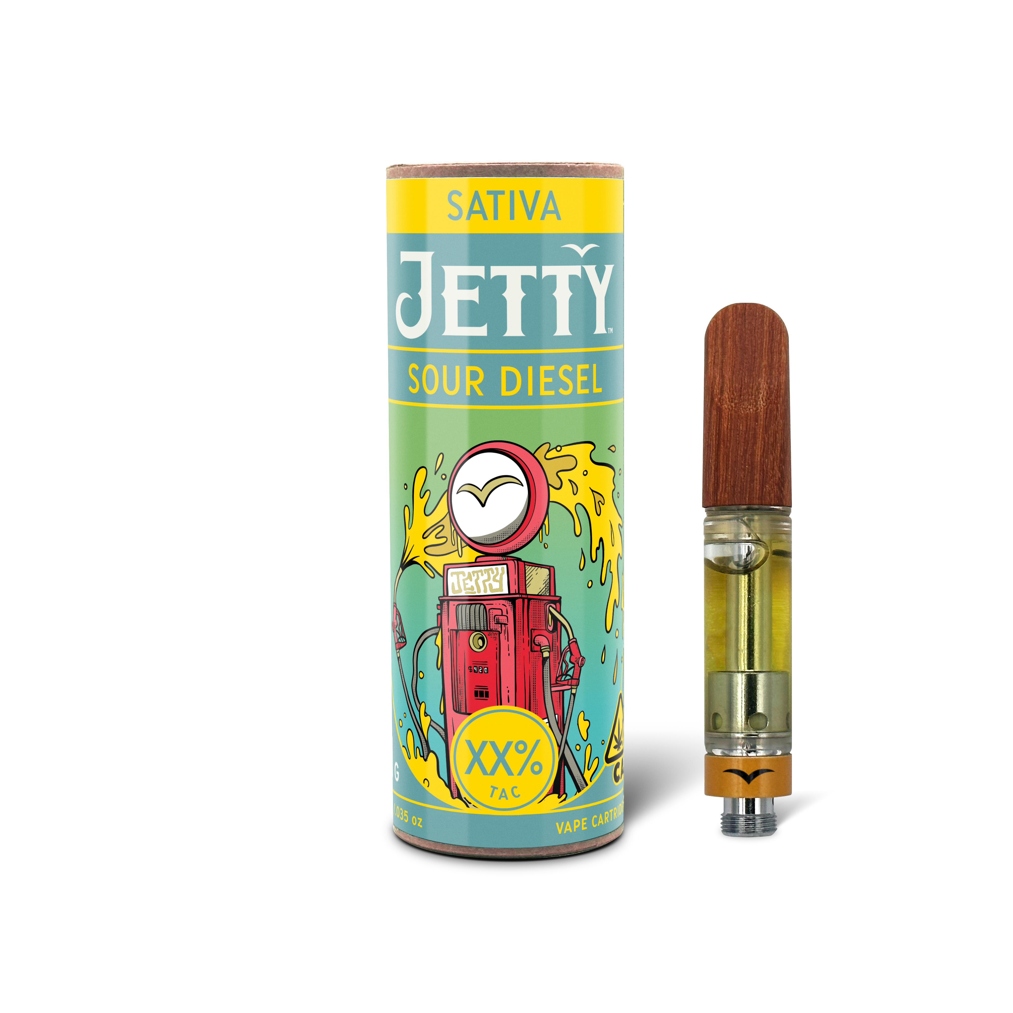 A photograph of Jetty Cartridge High THC 1g Sour Diesel