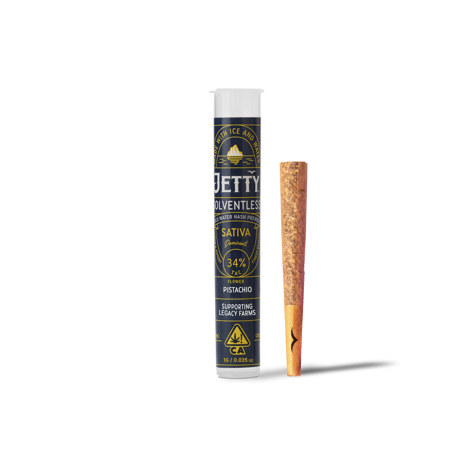 A photograph of Jetty 1g Solventless Preroll Pistachio