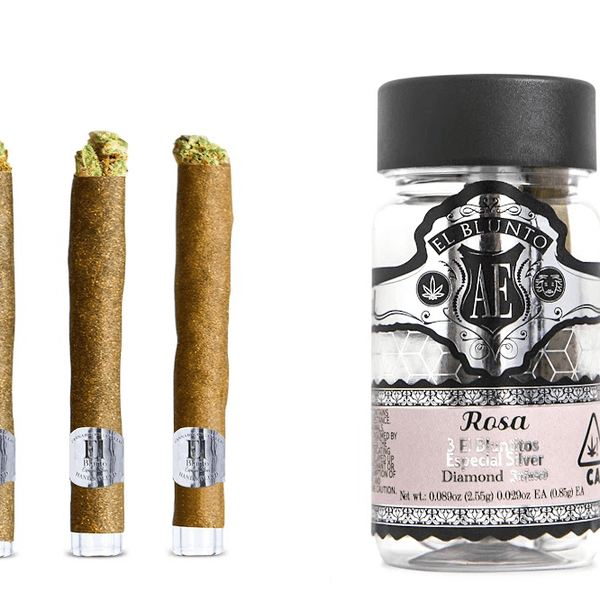 A photograph of El Blunto Especial Silver Diamond Bluntito .85g Hybrid Rosa 3pk 2.55g