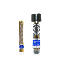 A photograph of El Blunto Platium Diamond Bluntito .85g Indica The Oppenheimer 16ct