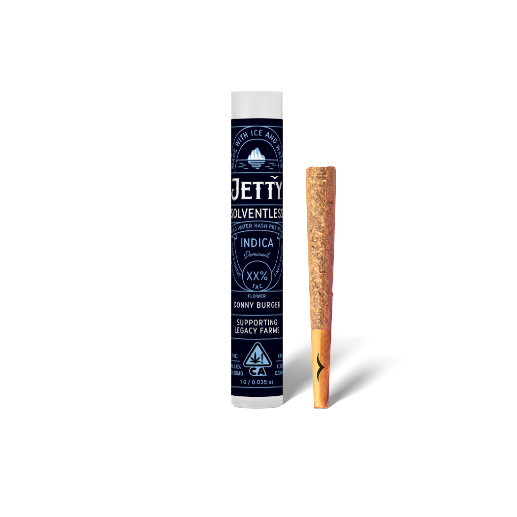 A photograph of Jetty 1g Solventless Preroll Donny Burger