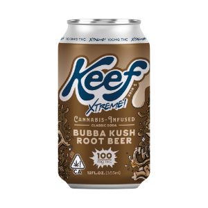 A photograph of Keef 100mg Bubba Kush Root Beer Xtreme Classic Soda 12oz