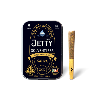 A photograph of Jetty Solventless Preroll OCAL Garlic Grove x TCB 5pk