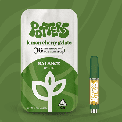 Potters Live Resin Vape Cartridges 1g Hybrid Lemon Cherry Gelato