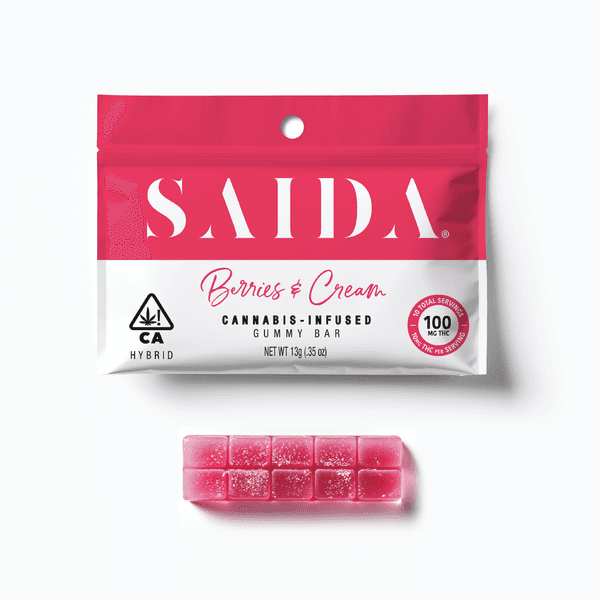 A photograph of Saida Gummy Bar 100mg Hybrid Berries & Cream