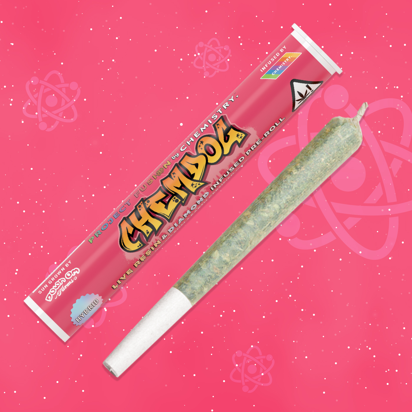 A photograph of Chemistry Live Resin & Diamond Infused Preroll Chemdog