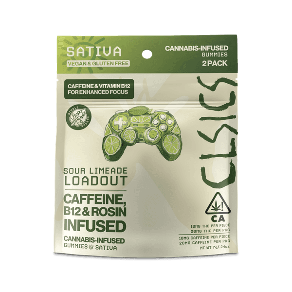 A photograph of CLSICS Live Rosin Gummies Sativa Sour Limeade Loadout 2-Piece