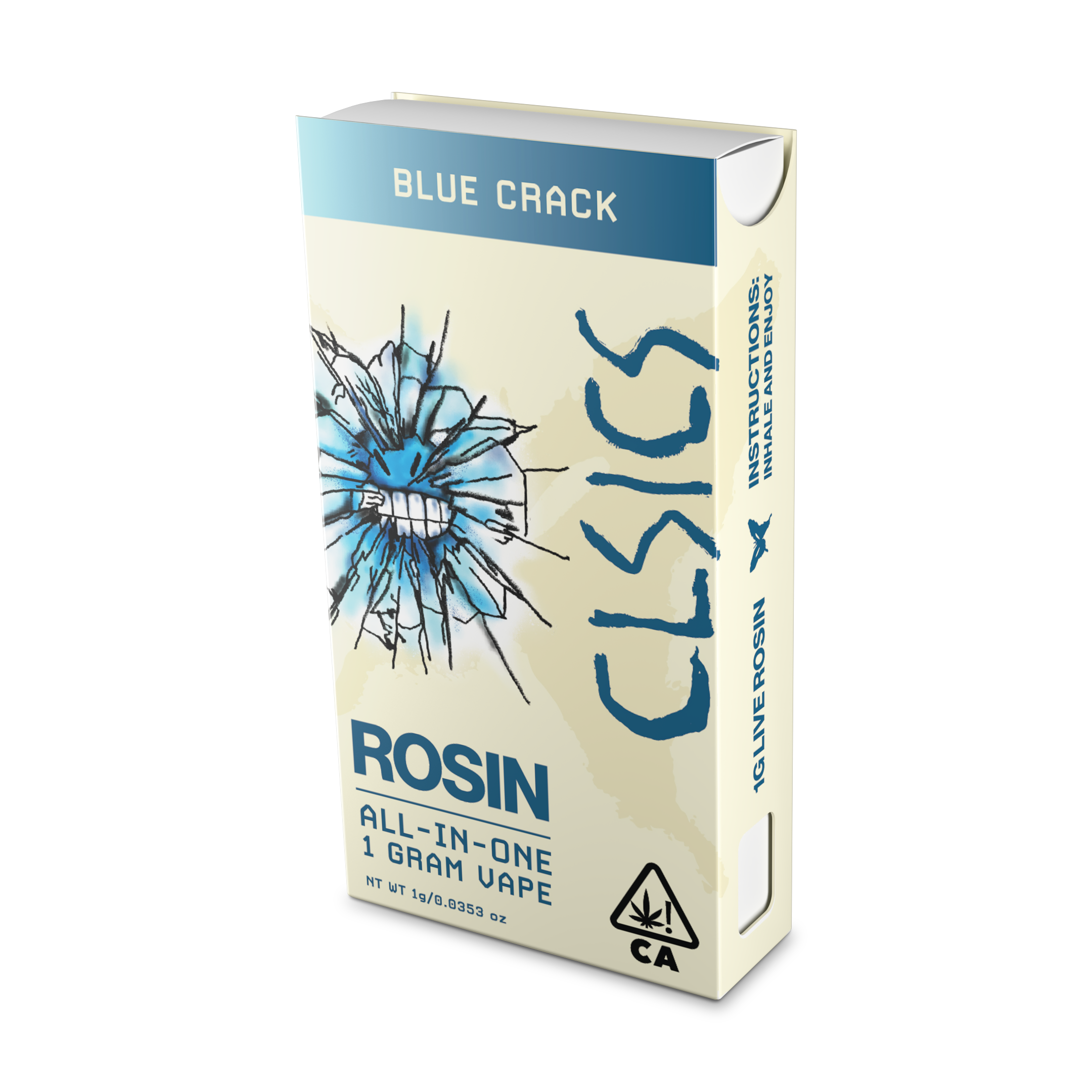 A photograph of CLSICS Live Rosin All-In-One Cartridge 1g Sativa Blue Crack