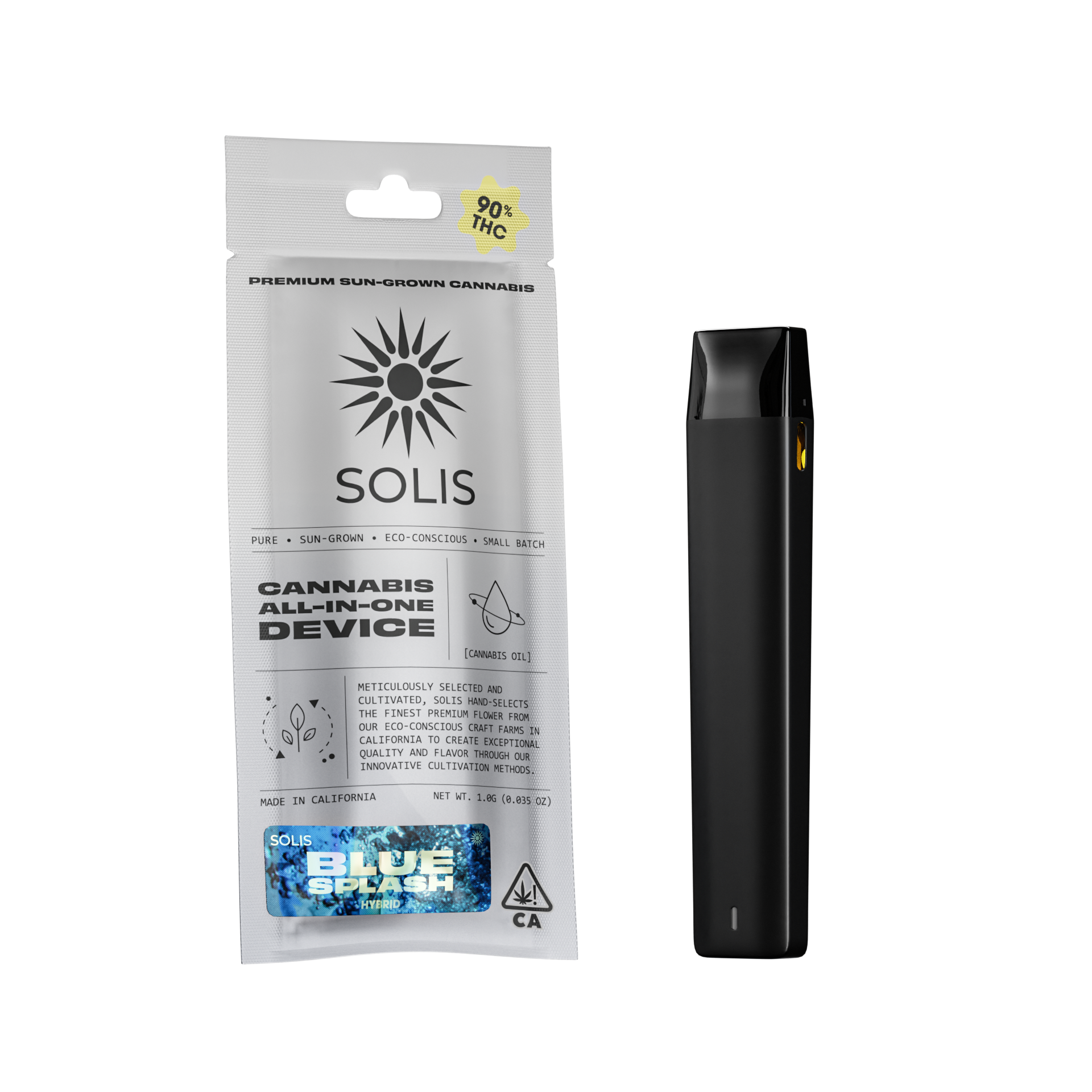 A photograph of Solis All-In-One Vape 1g Hybrid Blue Splash