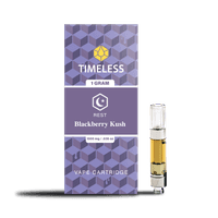 A photograph of Timeless Cartridge Rest 1g Indica Blackberry Kush