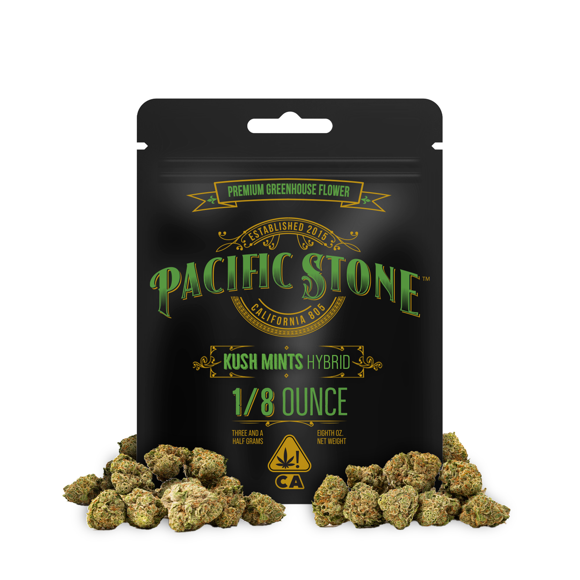 A photograph of Pacific Stone Flower 3.5g Pouch Hybrid Kush Mints