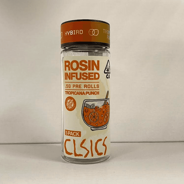 A photograph of CLSICS Rosin Preroll 0.5g Hybrid Tropicana Punch 5pk