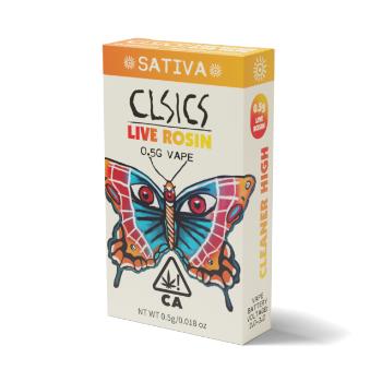 A photograph of CLSICS Live Rosin Cartridge 0.5g Sativa Clockwork Lemon