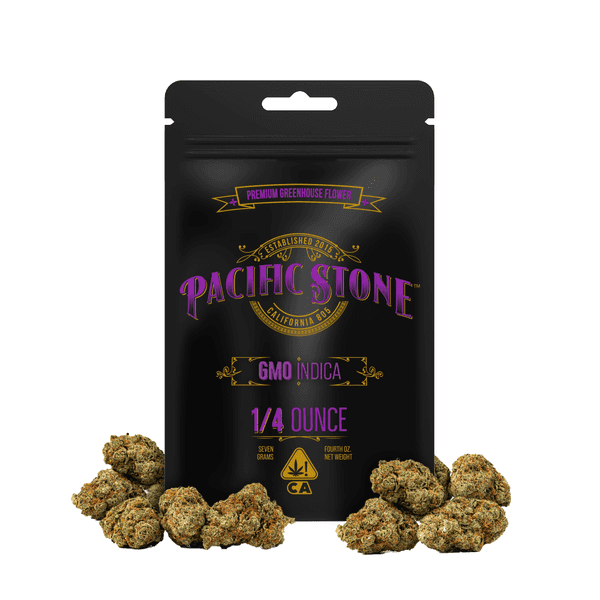 A photograph of Pacific Stone Flower 7.0g Pouch Indica GMO