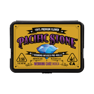 A photograph of Pacific Stone Diamond Infused Prerolls 0.5g Indica Wedding Cake 7-Pack 3.5g