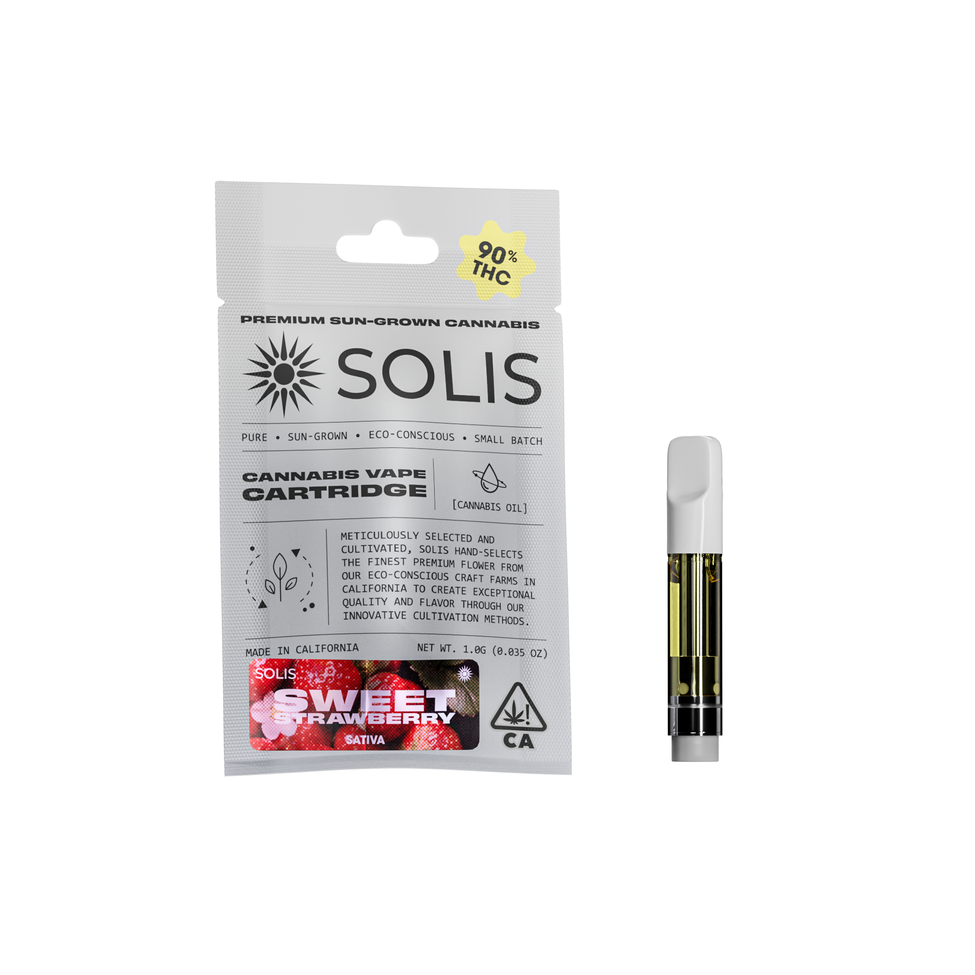 A photograph of Solis Cartridge 1g Sativa Sweet Strawberry