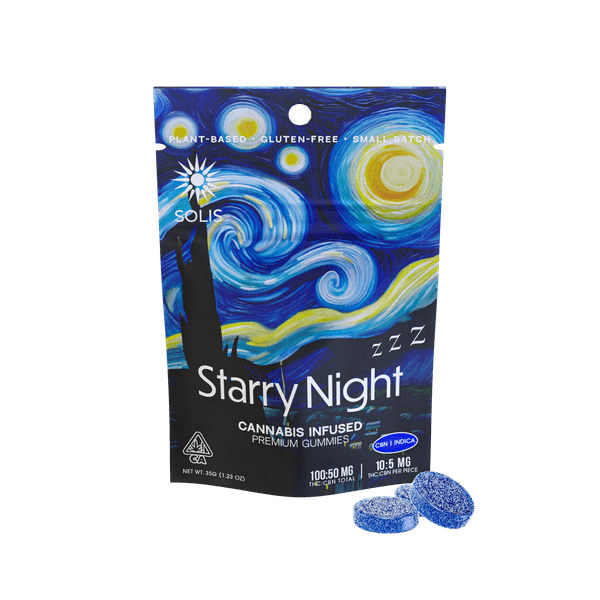 A photograph of Solis Gummies Indica Starry Night 10pk