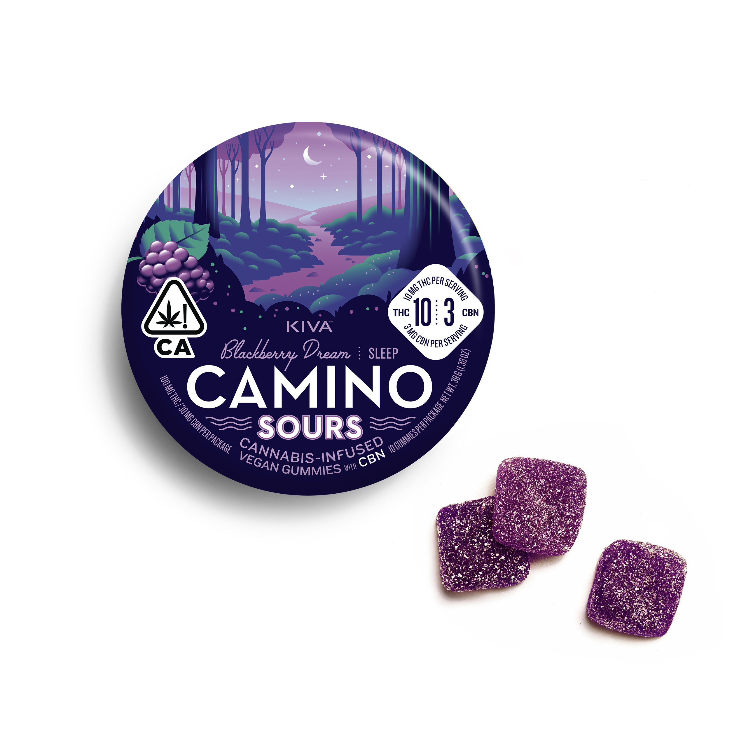 A photograph of Camino Sours Blackberry CBN 10:3 (100mg/10ct)