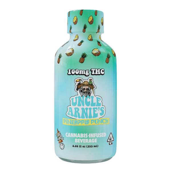 A photograph of Uncle Arnie's Beverage 8oz Pineapple Punch 100mg THC