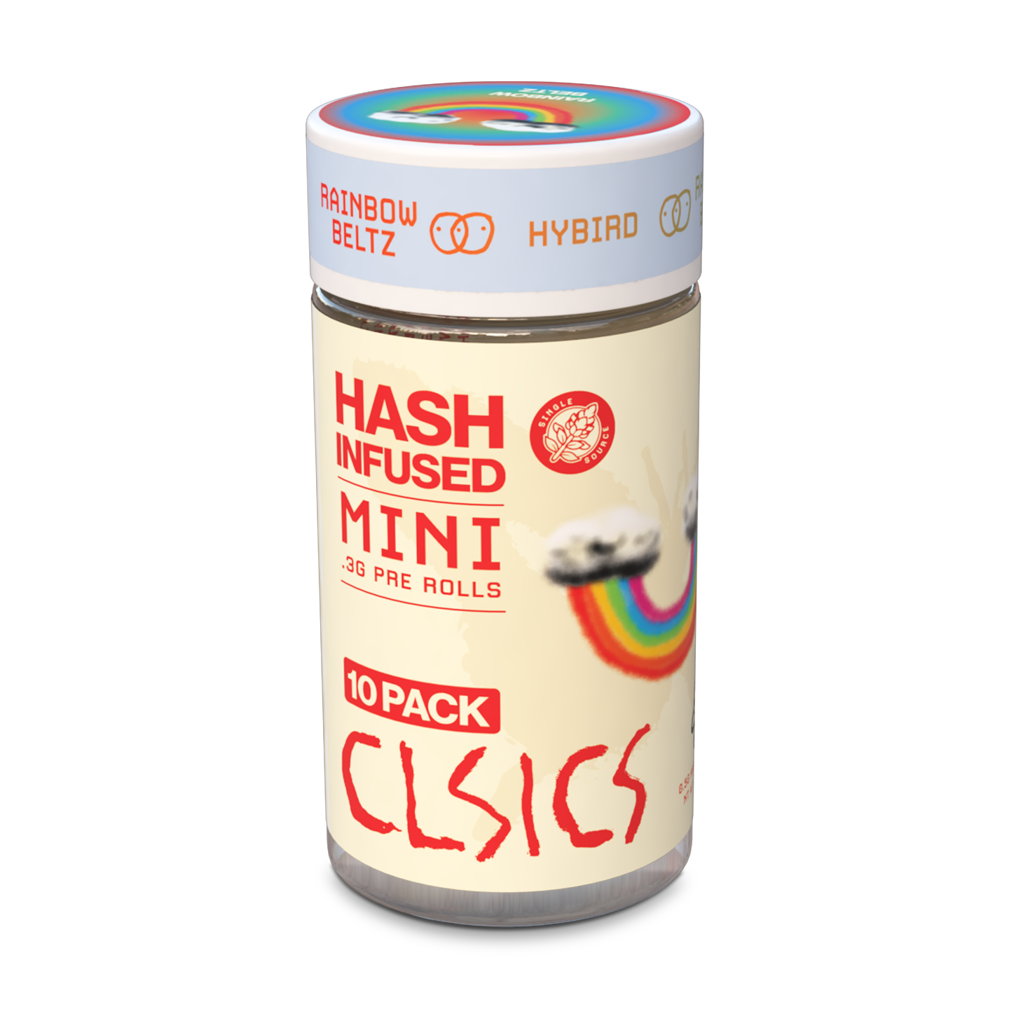 A photograph of CLSICS Hash Preroll 10pk Hybrid Rainbow Beltz