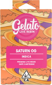 A photograph of Gelato Live Resin Cartridge 1g Indica Saturn OG