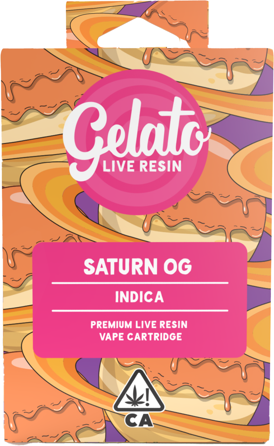 A photograph of Gelato Live Resin Cartridge 1g Indica Saturn OG