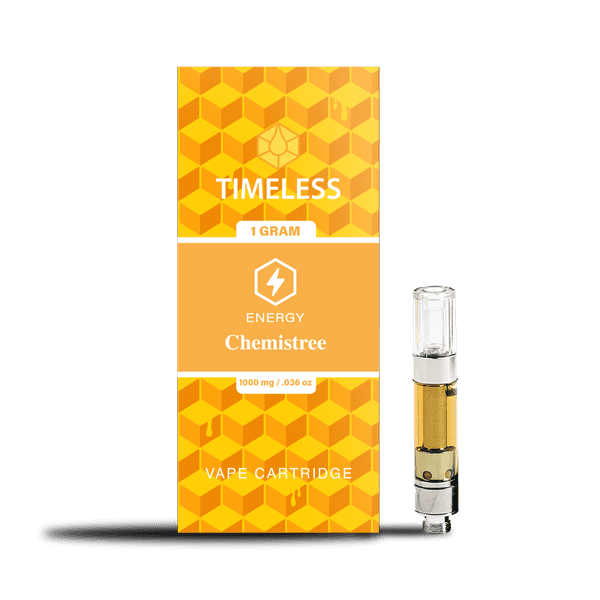 A photograph of Timeless Cartridge Energy 1g Sativa Chemistree