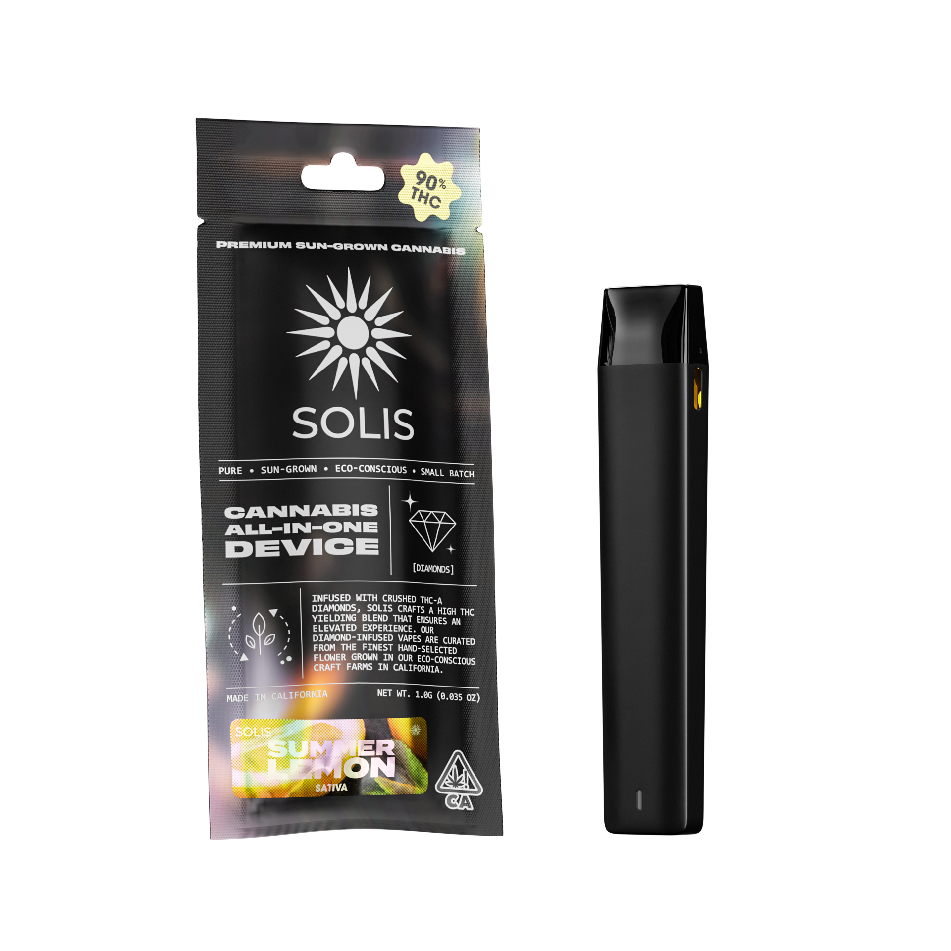 A photograph of Solis Diamond Enhanced All-In-One 1g Indica Summer Lemon